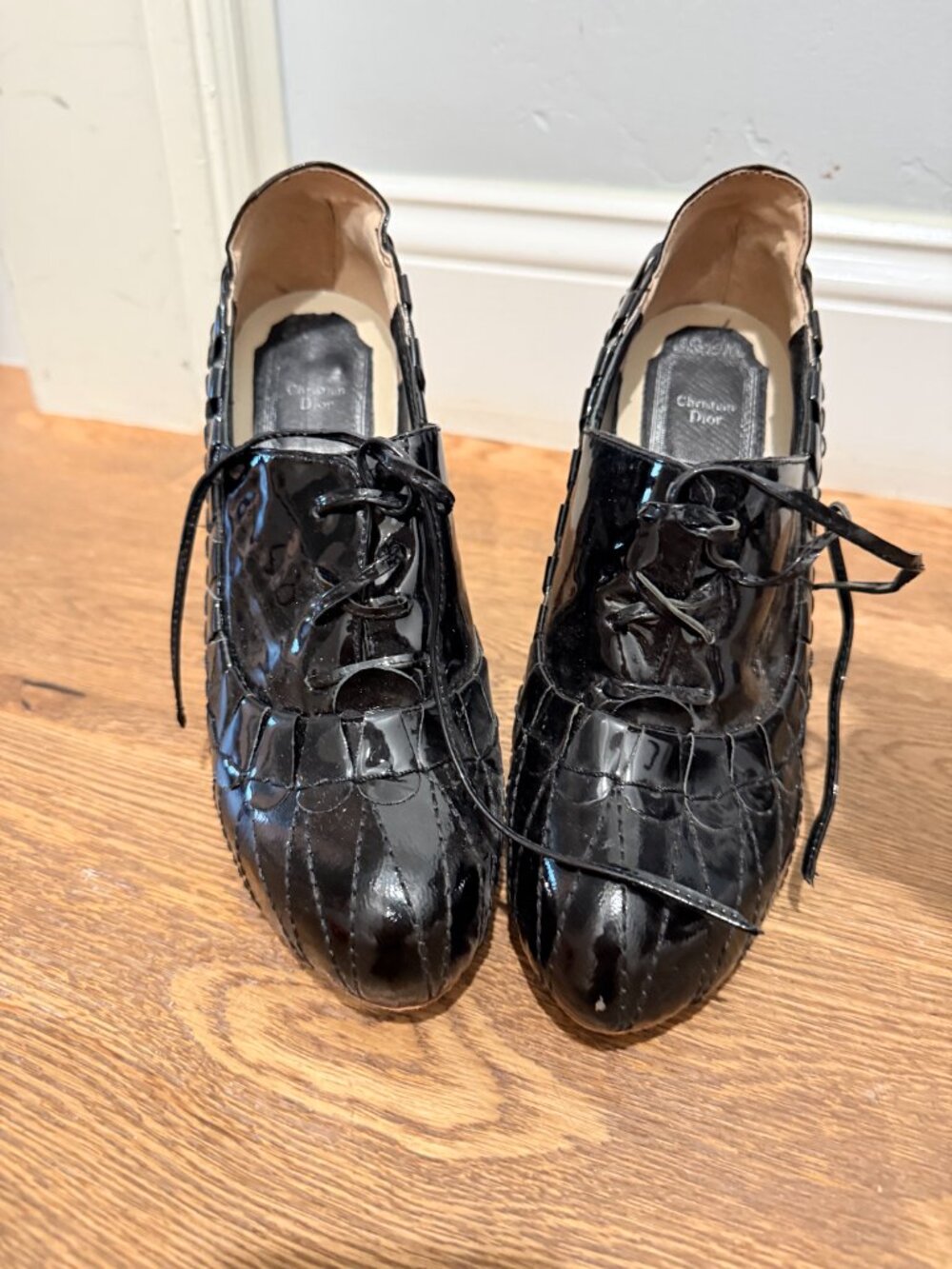 DIOR Quilted Patent Leather Lace-Up Heels - Gold Stiletto - 37 - Picture 6 of 6